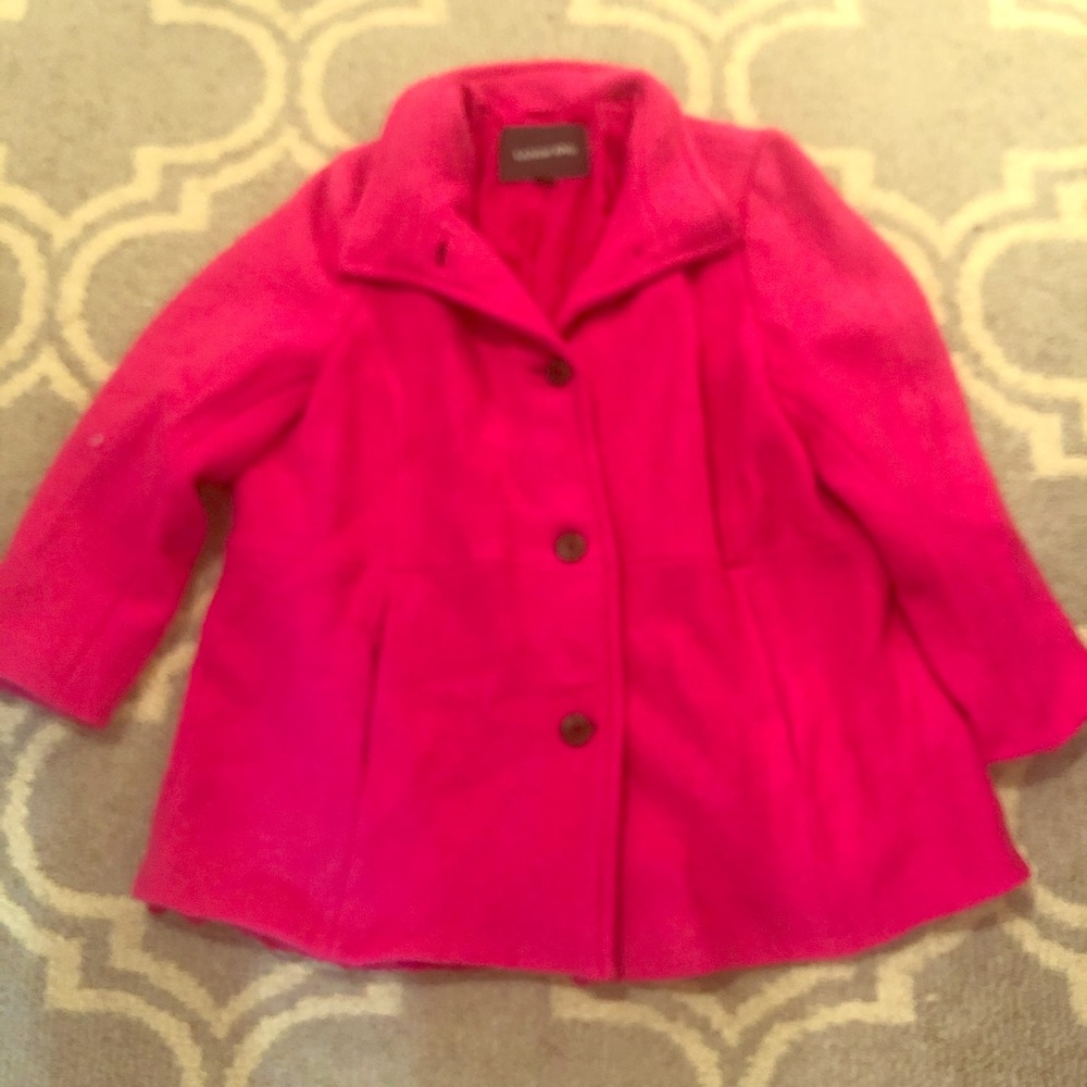 Lands End Fuscia wool pea coat